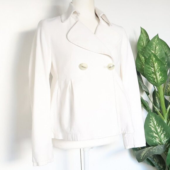 Mango Jackets & Blazers - Mango White Cotton Denim Jean Double Breasted Jacket Blazer Short Coat Size 8